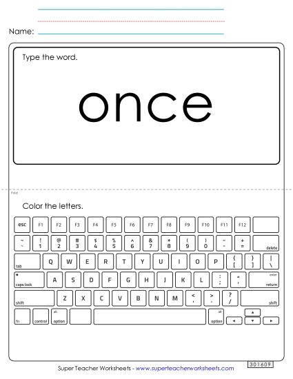 Type the Word: Once (Printable PDF Worksheet)