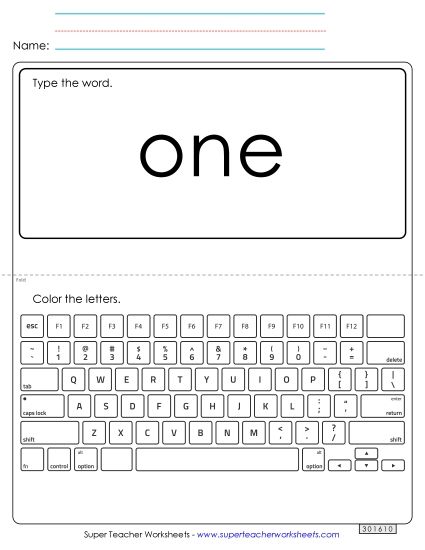 Type the Word: One (Printable PDF Worksheet)