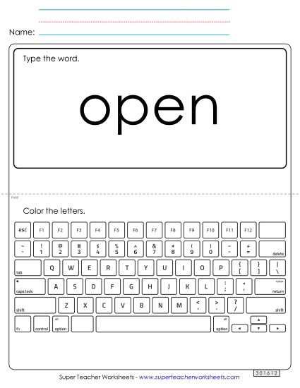 Type the Word: Open (Printable PDF Worksheet)
