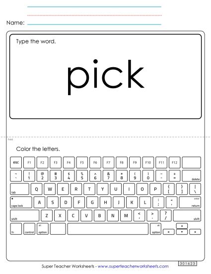 Type the Word: Pick (Printable PDF Worksheet)