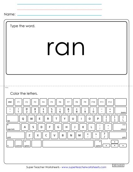 Type the Word: Ran (Printable PDF Worksheet)
