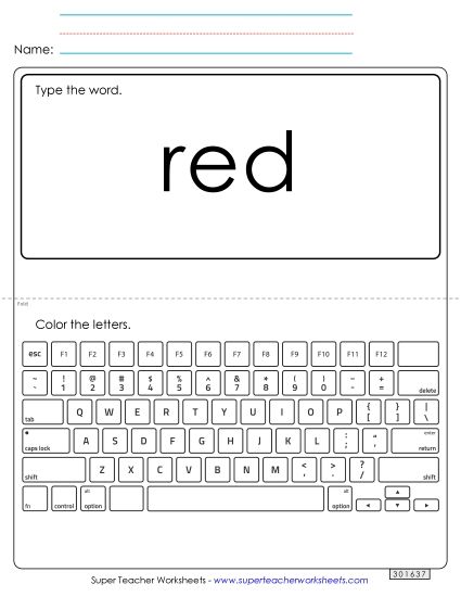 Type the Word: Red (Printable PDF Worksheet)