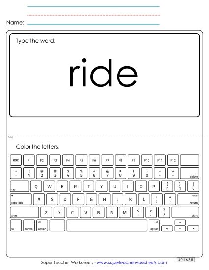 Type the Word: Ride (Printable PDF Worksheet)