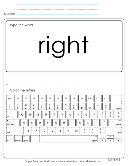 Type the Word: Right (Printable PDF Worksheet)