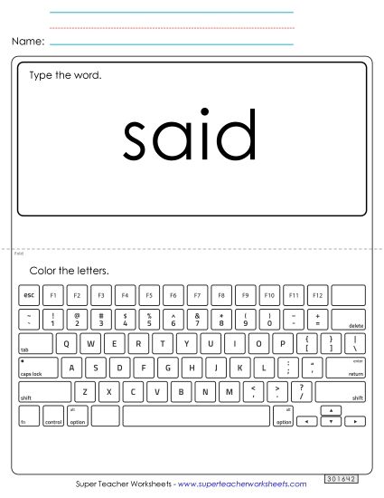 Type the Word: Said (Printable PDF Worksheet)