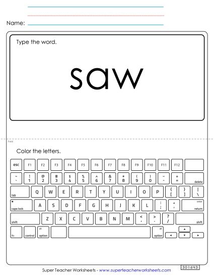 Type the Word: Saw (Printable PDF Worksheet)