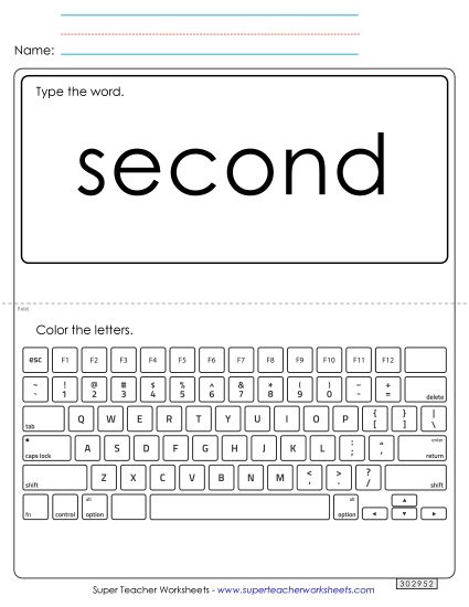 Type the Word: Second (Printable PDF Worksheet)