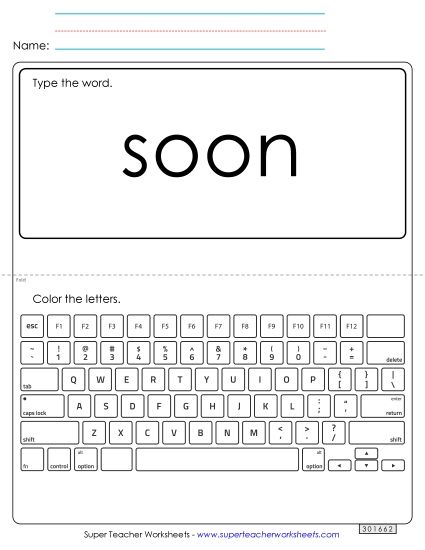 Type the Word: Soon (Printable PDF Worksheet)