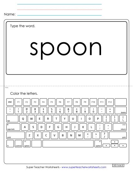 Type the Word: Spoon (Printable PDF Worksheet)
