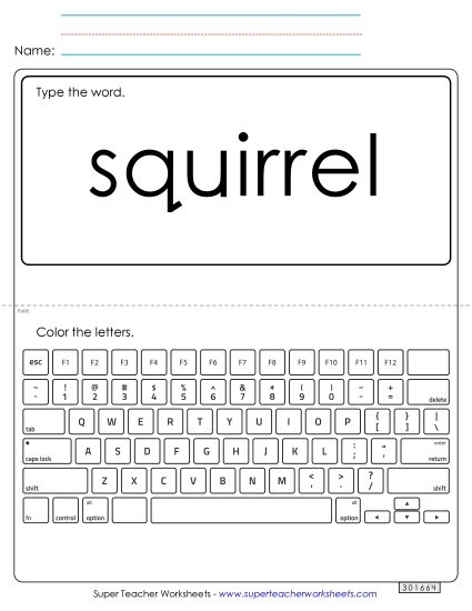 Type the Word: Squirrel (Printable PDF Worksheet)