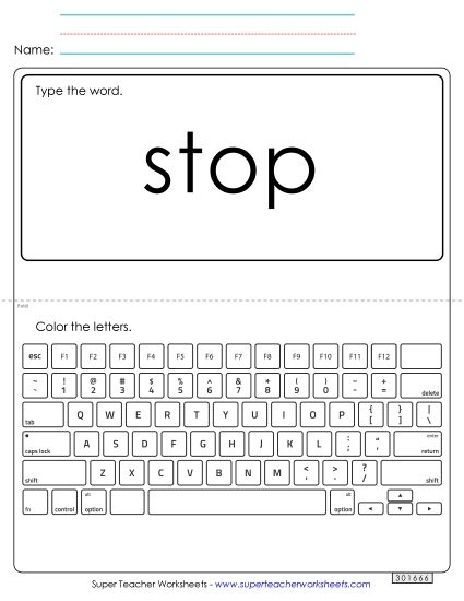 Type the Word: Stop (Printable PDF Worksheet)
