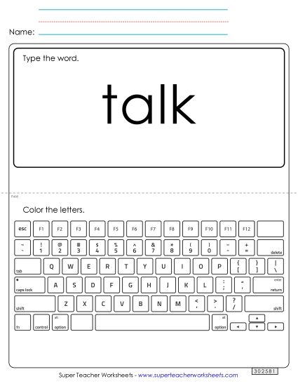 Type the Word: Talk (Printable PDF Worksheet)