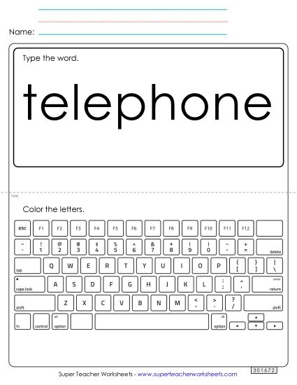 Type the Word: Telephone (Printable PDF Worksheet)