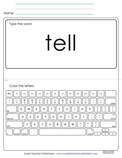 Type the Word: Tell (Printable PDF Worksheet)