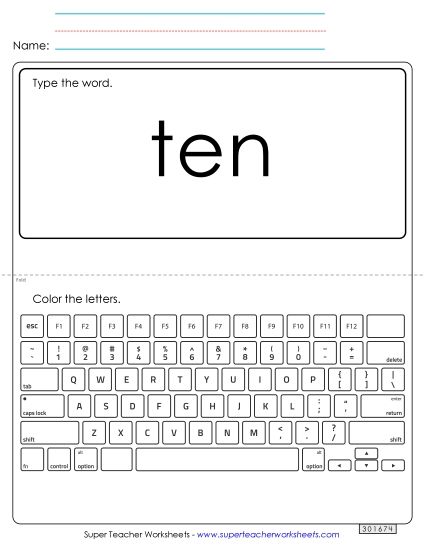Type the Word: Ten (Printable PDF Worksheet)