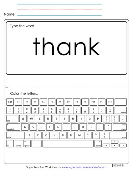 Type the Word: Thank (Printable PDF Worksheet)