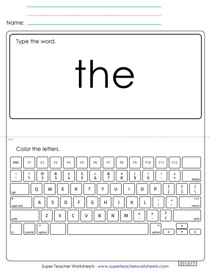 Type the Word: The (Printable PDF Worksheet)