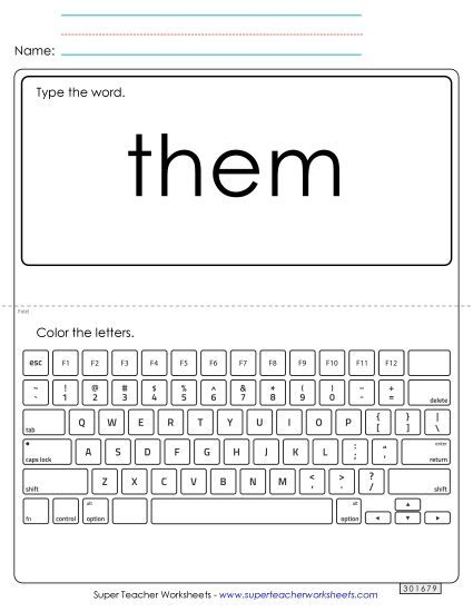Type the Word: Them (Printable PDF Worksheet)