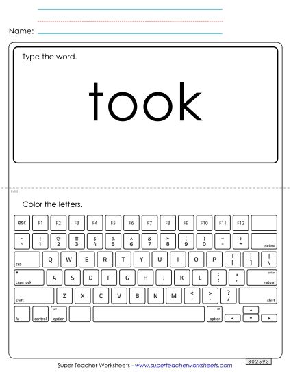 Type the Word: Took (Printable PDF Worksheet)