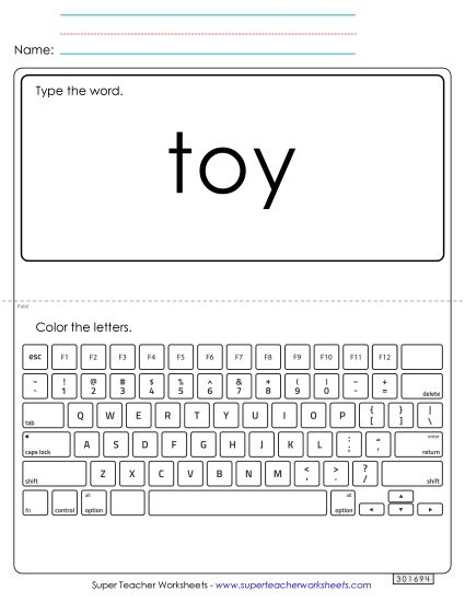 Type the Word: Toy (Printable PDF Worksheet)