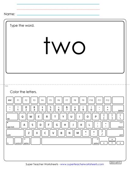 Type the Word: Two (Printable PDF Worksheet)