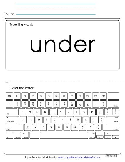 Type the Word: Under (Printable PDF Worksheet)