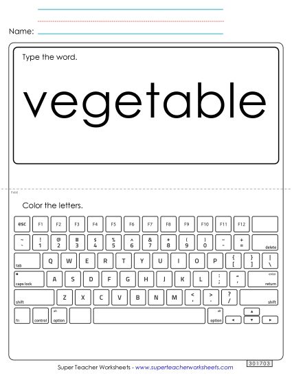 Type the Word: Vegetable (Printable PDF Worksheet)