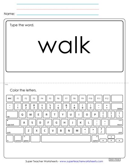 Type the Word: Walk (Printable PDF Worksheet)