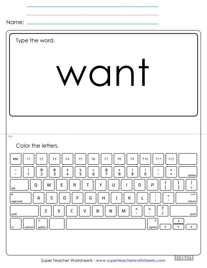 Type the Word: Want (Printable PDF Worksheet)