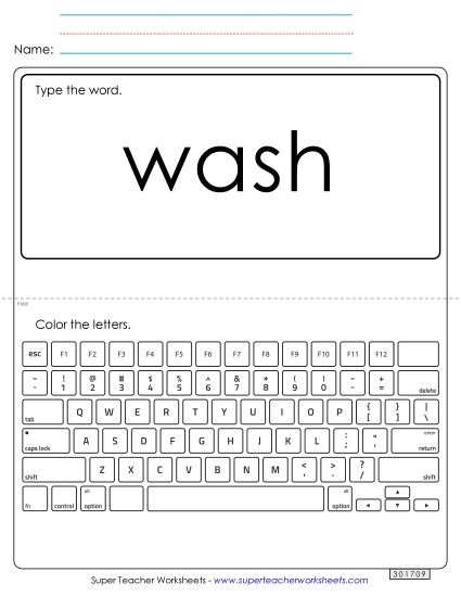 Type the Word: Wash (Printable PDF Worksheet)