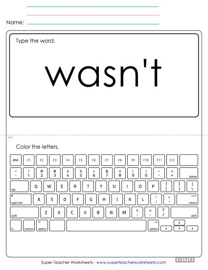 Type the Word: Wasn't (Printable PDF Worksheet)