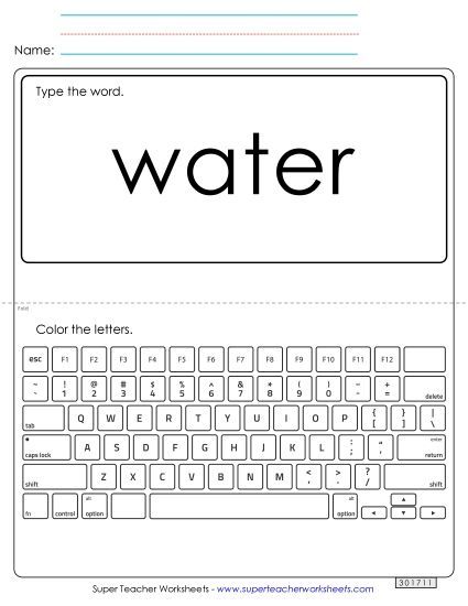 Type the Word: Water (Printable PDF Worksheet)