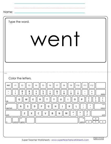 Type the Word: Went (Printable PDF Worksheet)