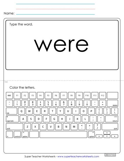 Type the Word: Were (Printable PDF Worksheet)