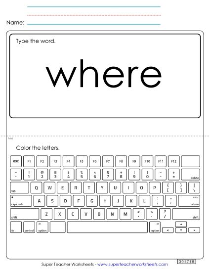 Type the Word: Where (Printable PDF Worksheet)