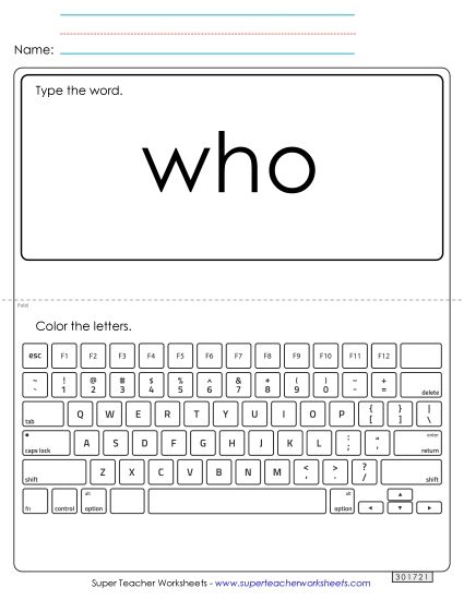 Type the Word: Who (Printable PDF Worksheet)