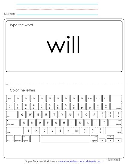 Type the Word: Will (Printable PDF Worksheet)