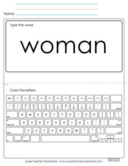Type the Word: Woman (Printable PDF Worksheet)