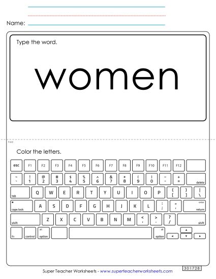 Type the Word: Women (Printable PDF Worksheet)