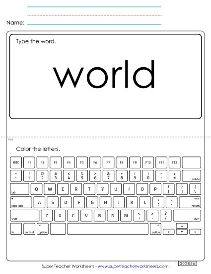 Type the Word: World (Printable PDF Worksheet)