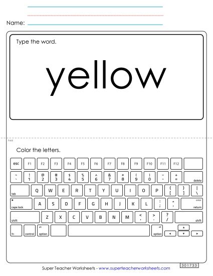 Type the Word: Yellow (Printable PDF Worksheet)