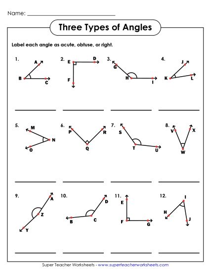Angle Types: Acute, Obtuse, Right - Types of Angles 1 (Printable PDF Worksheet)
