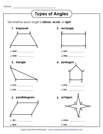 Angle Types: Acute, Obtuse, Right - Types of Angles 2 (Printable PDF Worksheet)