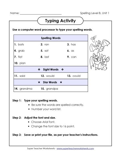 Worksheets - Typing Activity (B-1) (Printable PDF Worksheet)