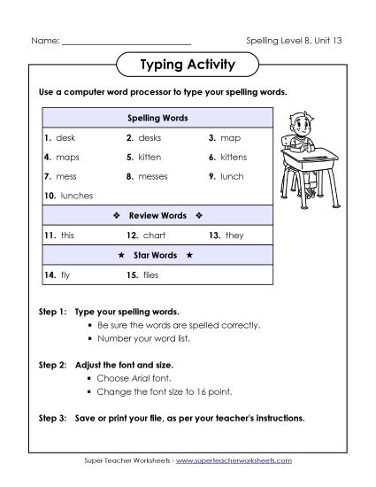 Worksheets - Typing Activity (B-13) (Printable PDF Worksheet)