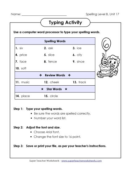 Worksheets - Typing Activity (B-17) (Printable PDF Worksheet)