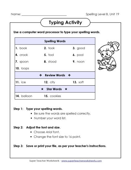 Worksheets - Typing Activity (B-19) (Printable PDF Worksheet)