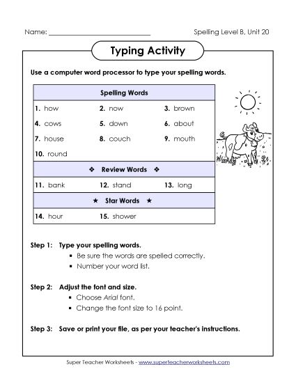 Worksheets - Typing Activity (B-20)  (Printable PDF Worksheet)