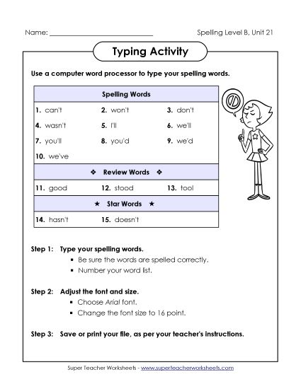 Worksheets - Typing Activity (B-21) (Printable PDF Worksheet)