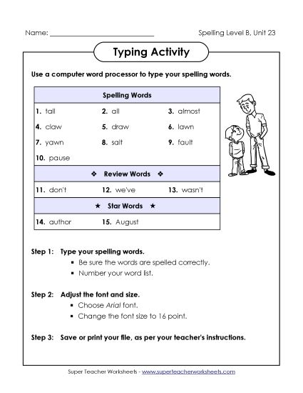 Worksheets - Typing Activity (B-23) (Printable PDF Worksheet)